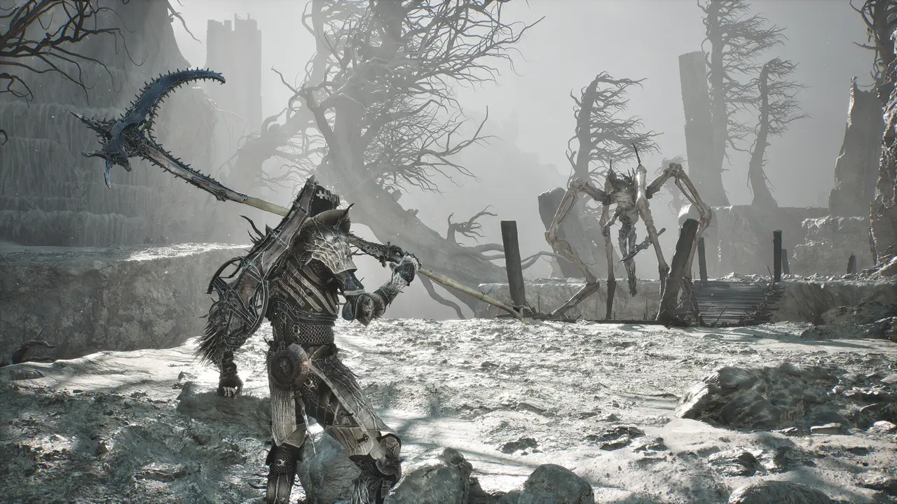 Official Mortal Shell II screenshot of a heavily armored Shell preparing a large weapon attack